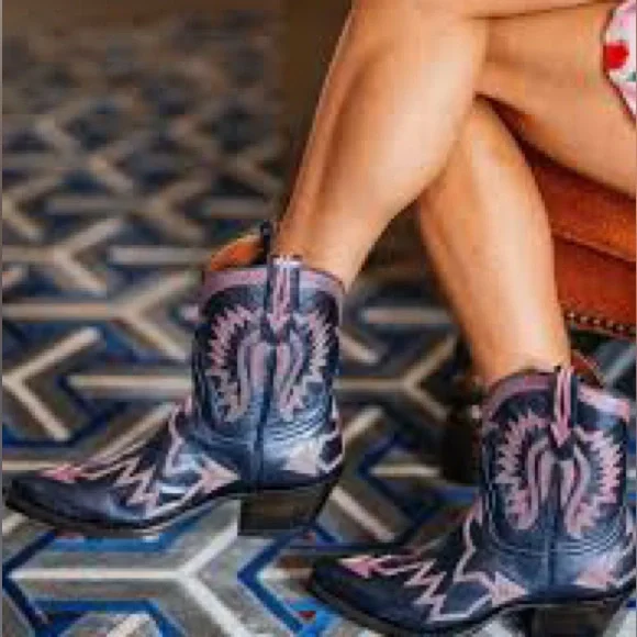 Miron Crosby Metallic Navy & Pink Cowgirl Boots - Sz. 10